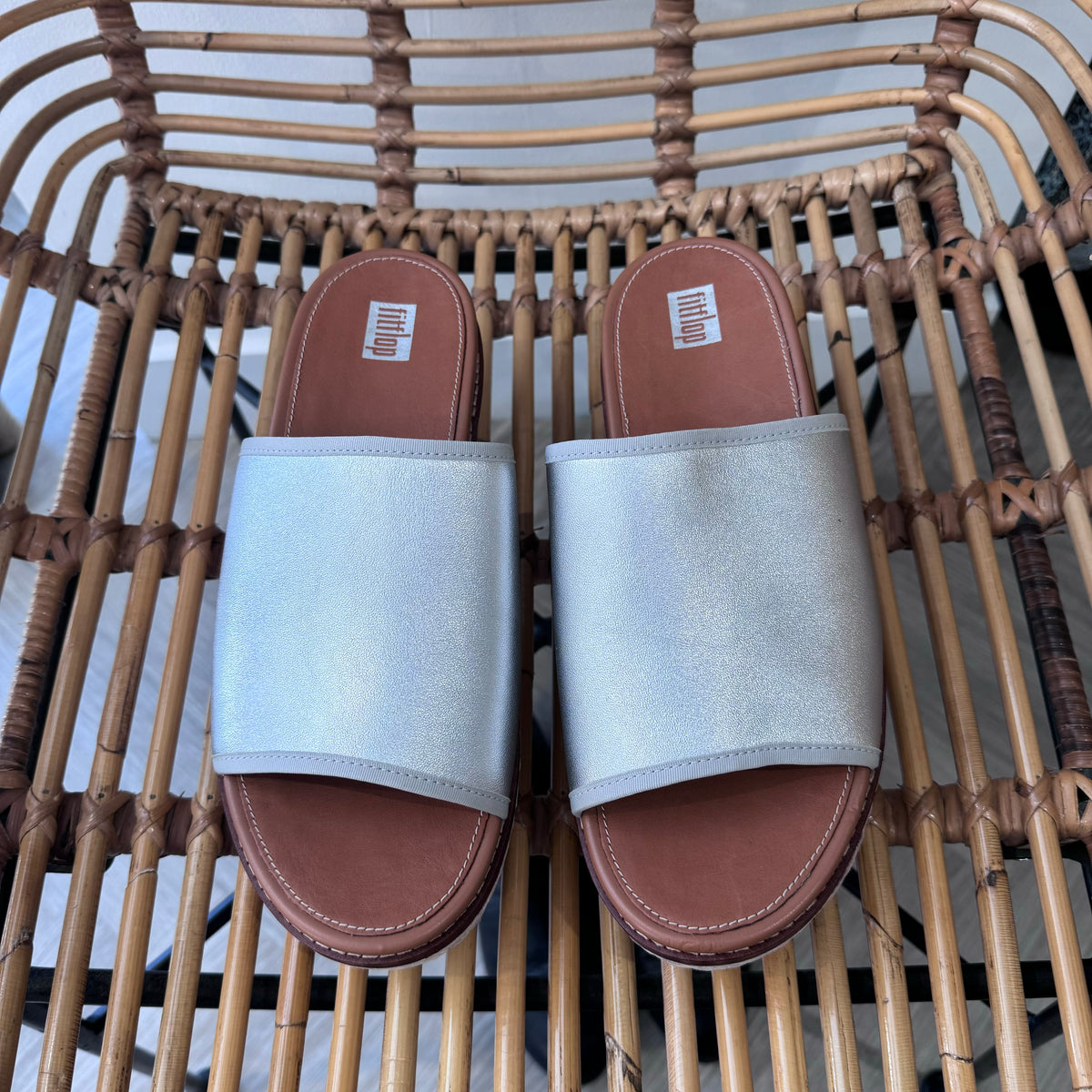 Fitflop 'Elouise' mixed metallic slides Silver 6