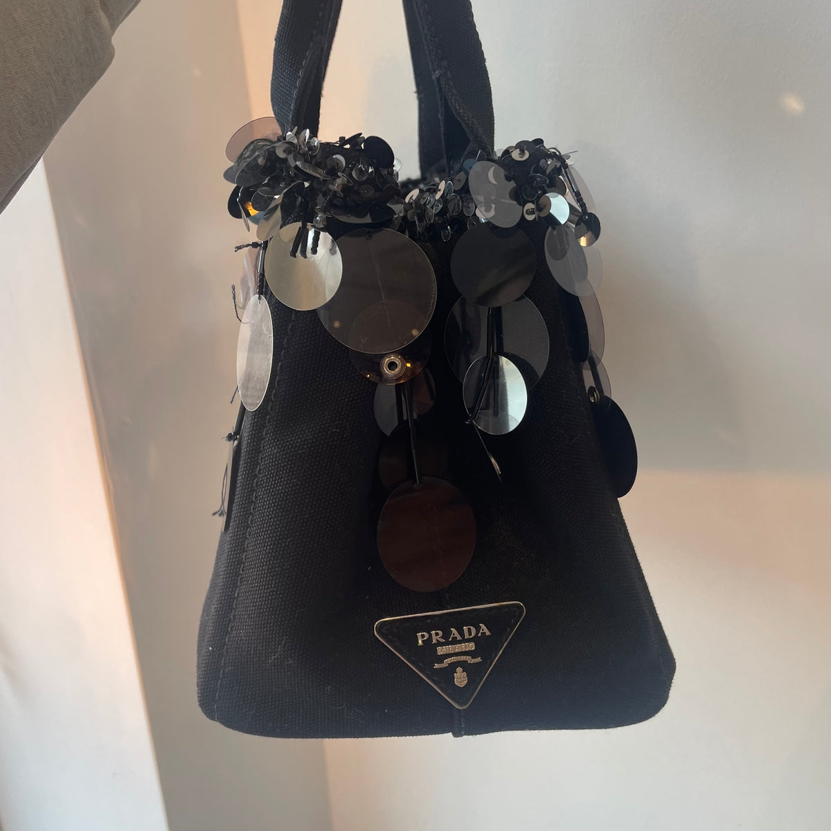 Prada Canapa sequin satchel Black/silver O/S