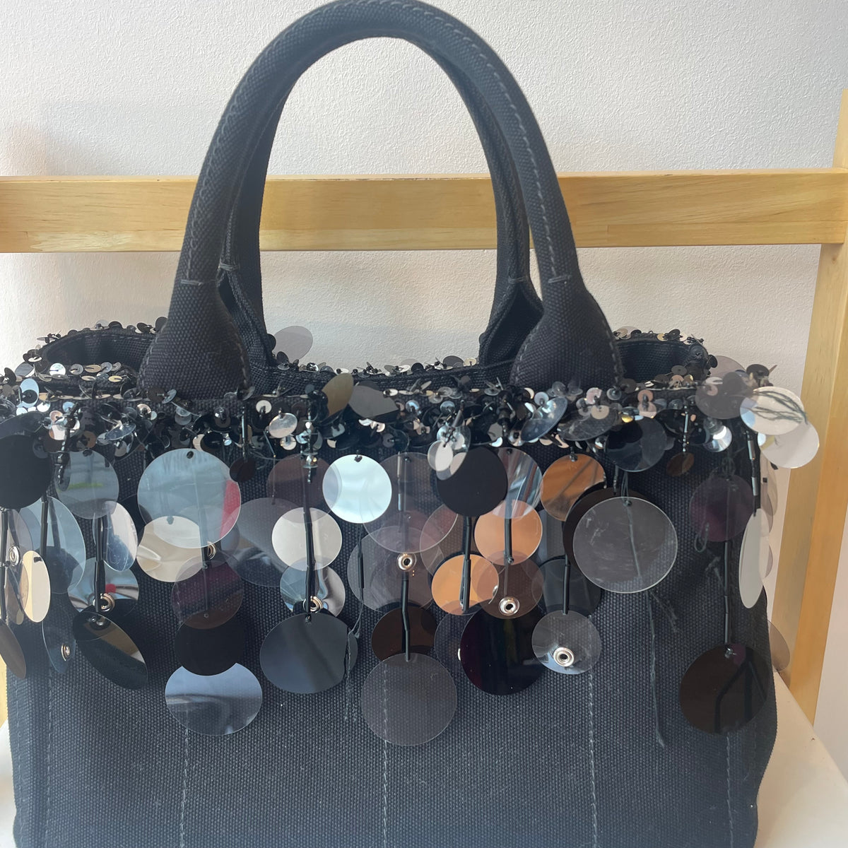 Prada Canapa sequin satchel Black/silver O/S