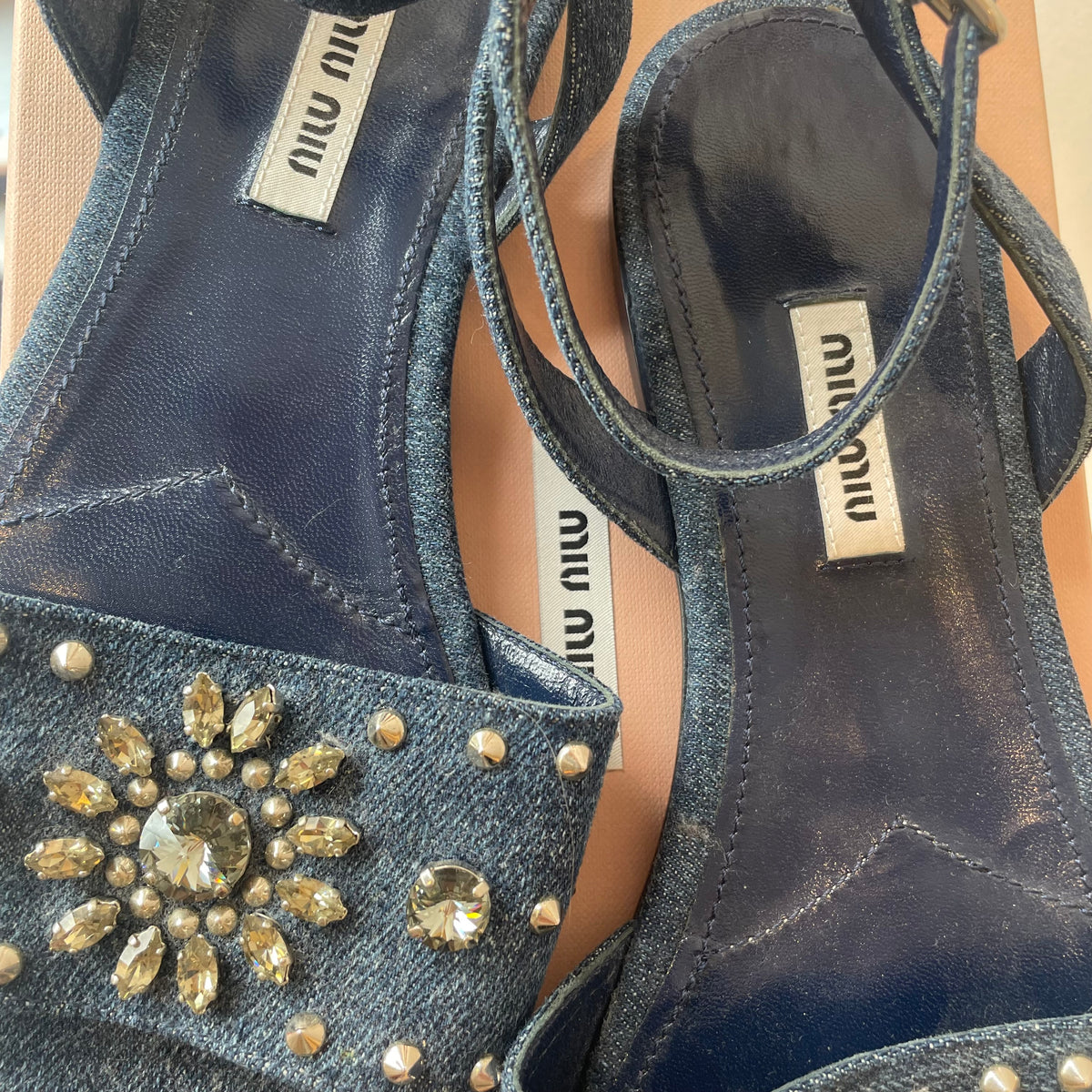 Miu Miu denim crystal sandal Blue Size 7
