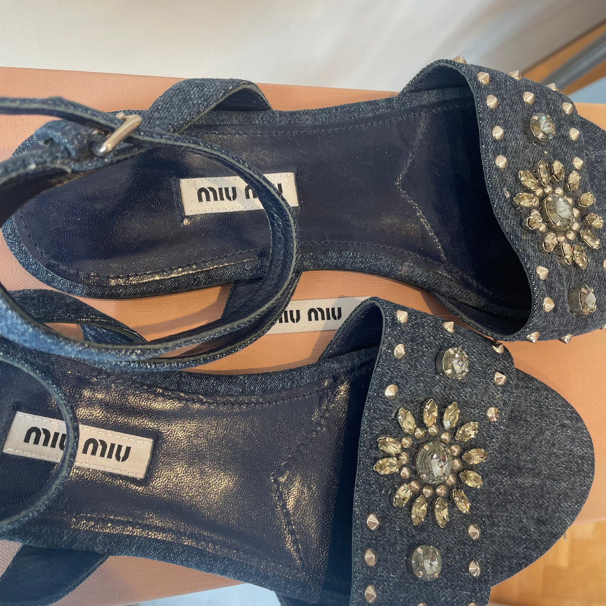 Miu Miu denim crystal sandal Blue Size 7