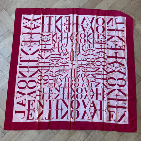 Valentino monogram silk brand scarf Red/Pink OS