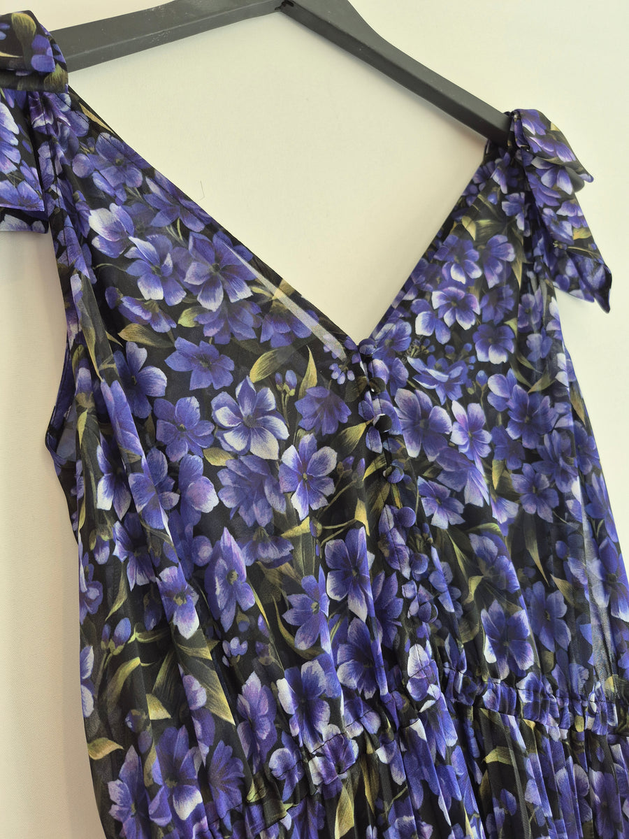 open lace back dress The Kooples Flower Print Pleat Dress Black/Purples Size 1/ UK 8 – Willow &  Eve