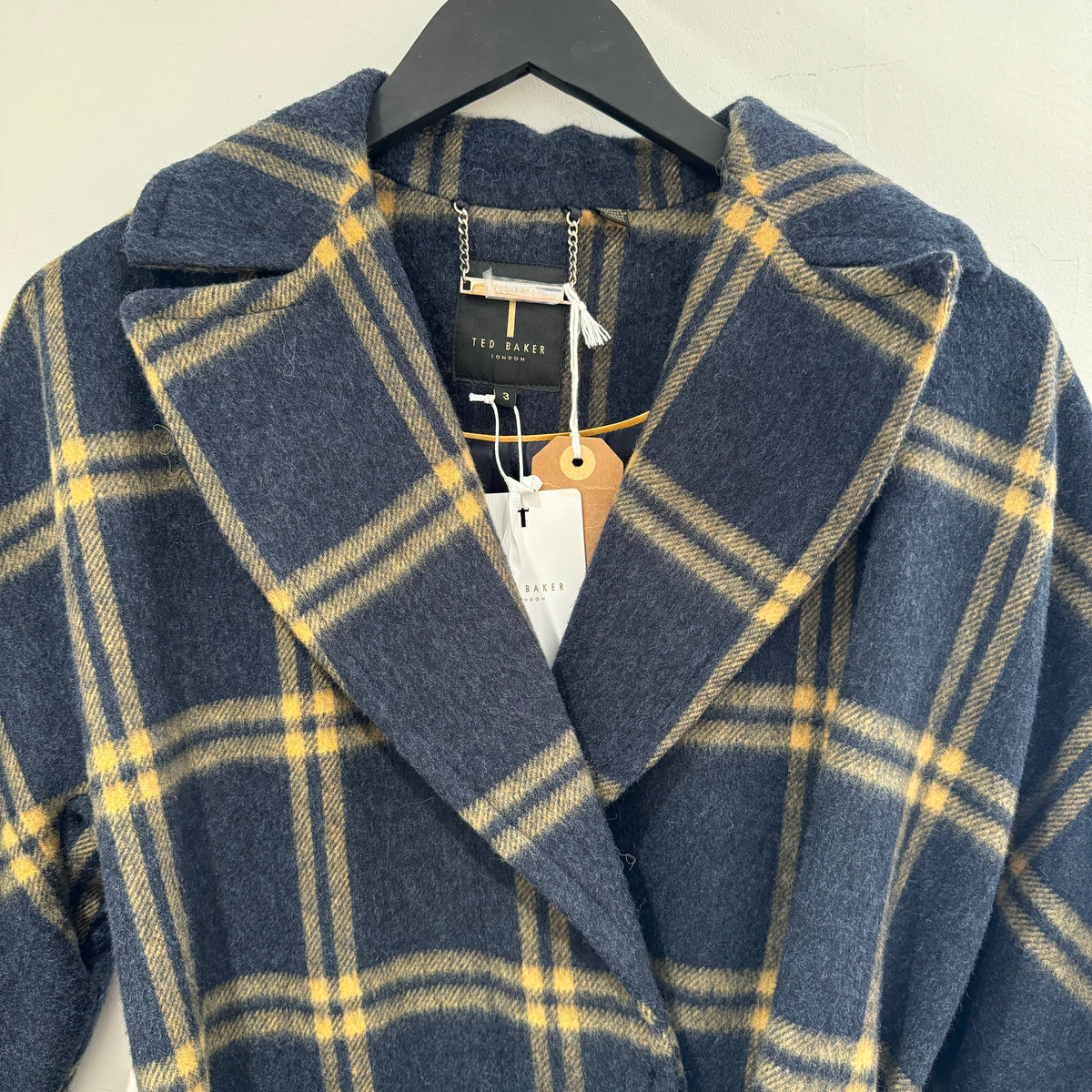 Ted Baker brushed wool check coat Navy Size 3