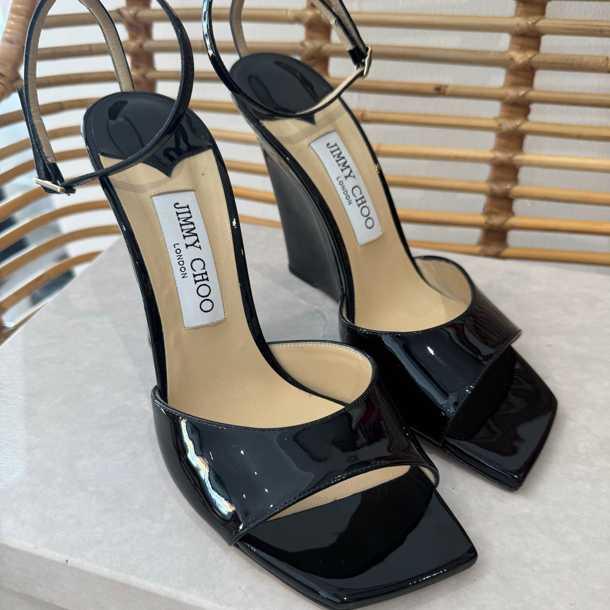 Jimmy Choo Brien patent wedge sandal Black Size 5