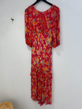 Rixo silk blend bold print maxi Dress Coral/Orange/Green Size Large UK 14