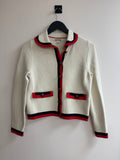 Boden Knit Jacket Ecru/Red/Navy Size 10