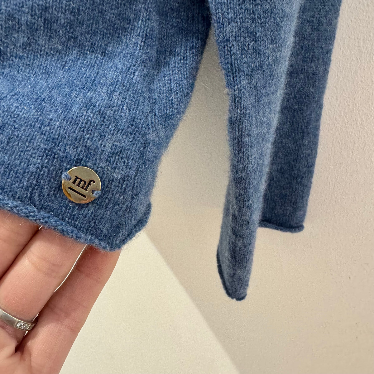 Mia Fratino Knitwear cashmere button back jumper mid blue XS/S