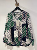 Jigsaw patchwork silk blouse Navy/multi Size UK 12