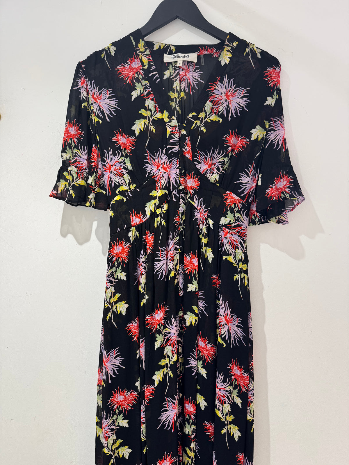 Diane Von Furstenburg Chrysanthemum print maxi dress Black/Red Size 8