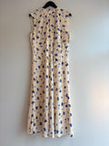 LK Bennett tie neck silk print dress Ivory/Royal Blue Size 16