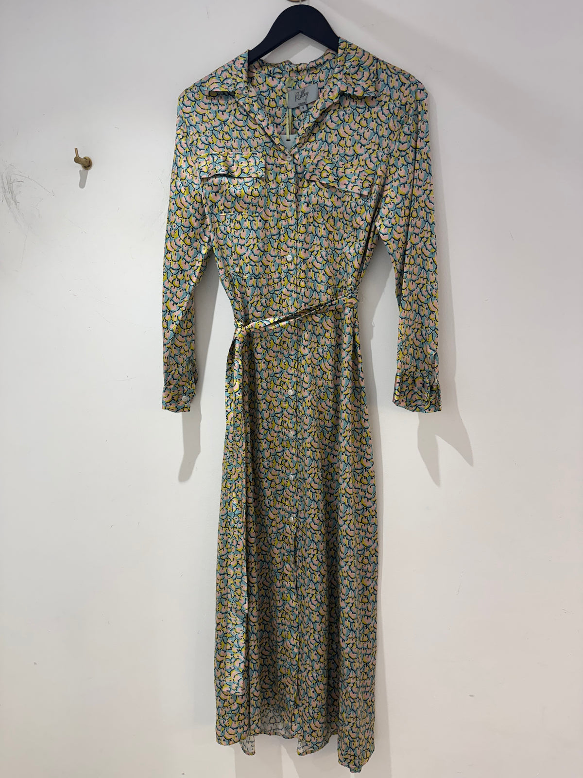 Ridley Fan print shirt dress Duck egg Blue/Chartreuse/Pink Size 8