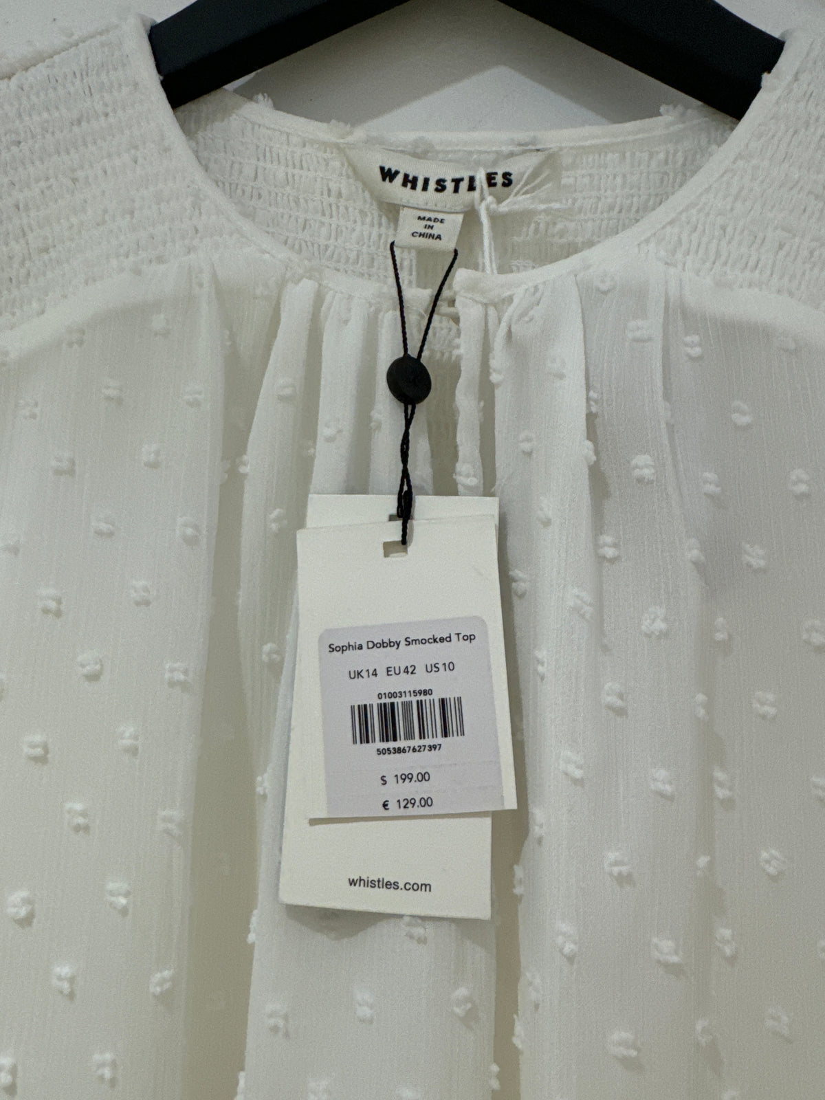 Whistles 'Sophia dobby smock top' White size 14