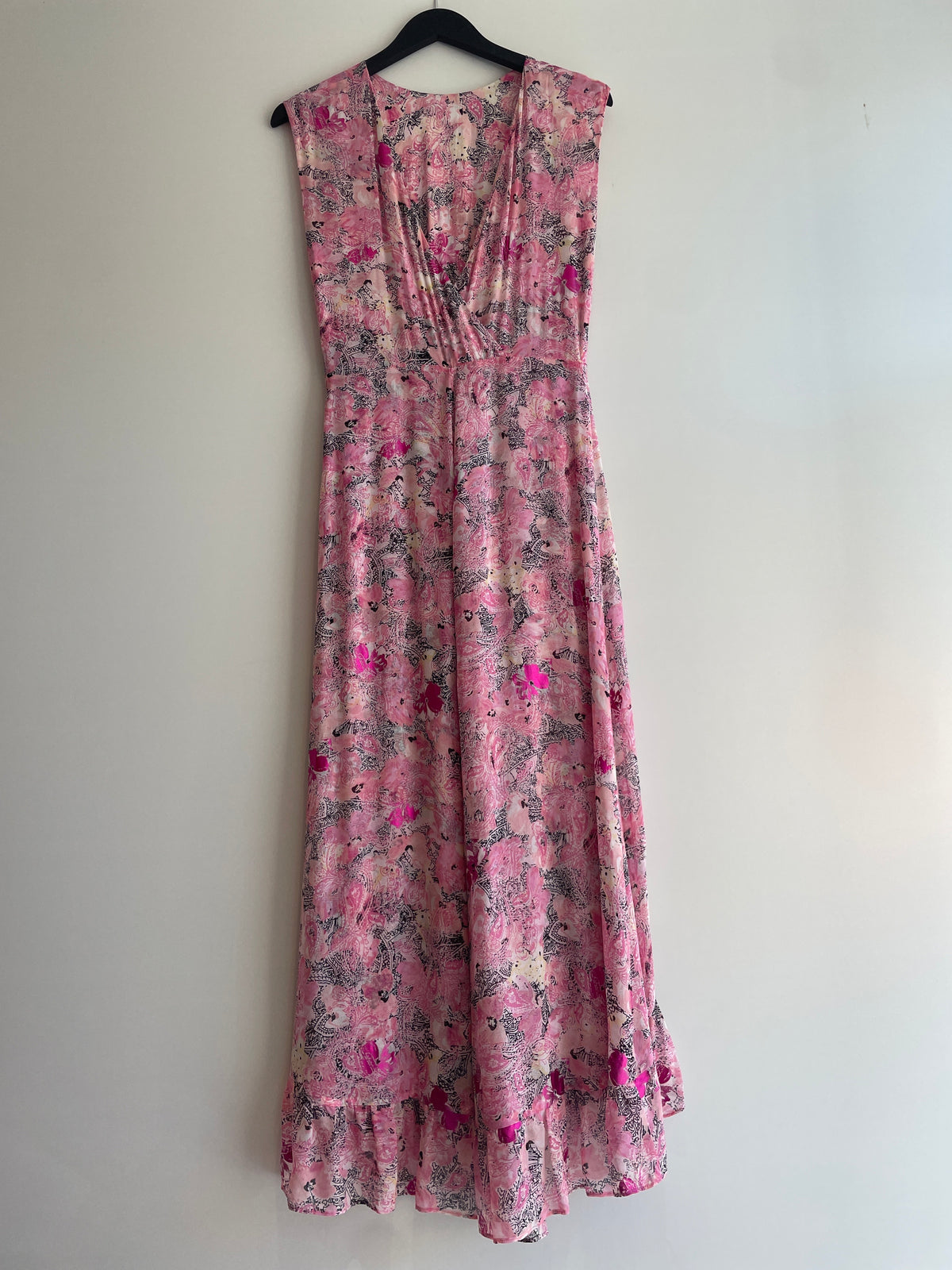 The Kooples Cross back Dress Foil Mixed Print Pinks/Black/Lemon Size 1