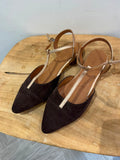 Air & Grace suede pounted flat shoe Choc/gold Size 6