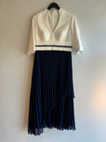 John Charles contrast pleat occasion dress Navy/Ivory Size 12