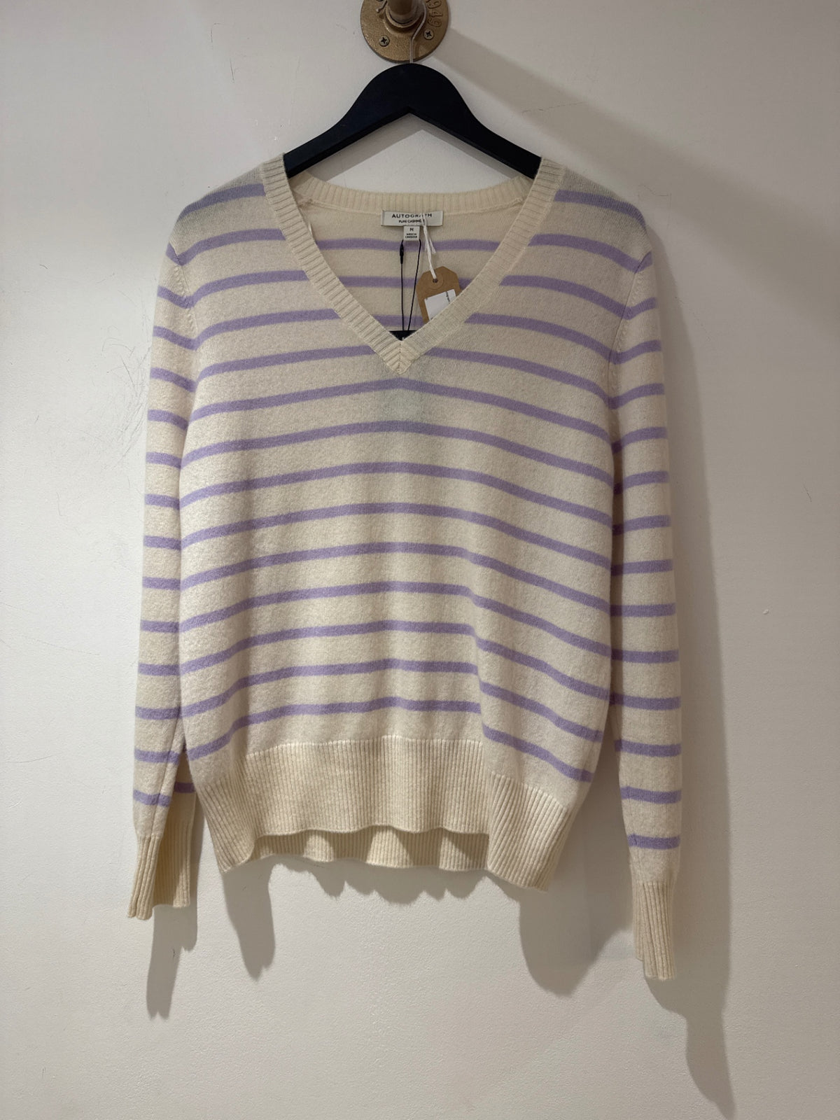 Autograph Stripe cashmere jumper Cream/Lilac Medium