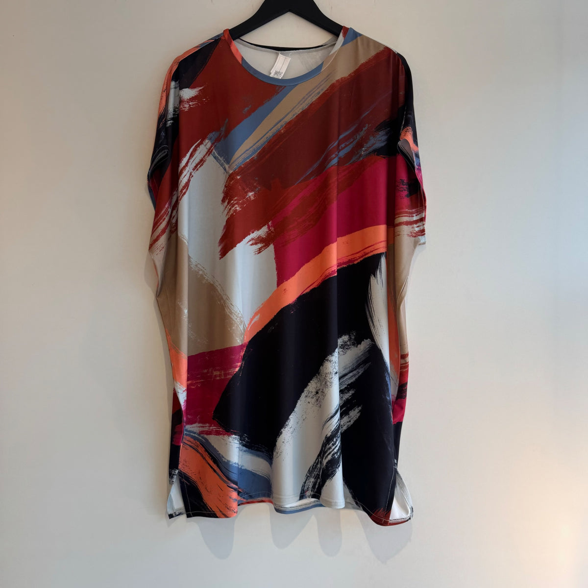 Wynne Layers abstract print tunic Burgundy/Coral/Taupe multi Size XL