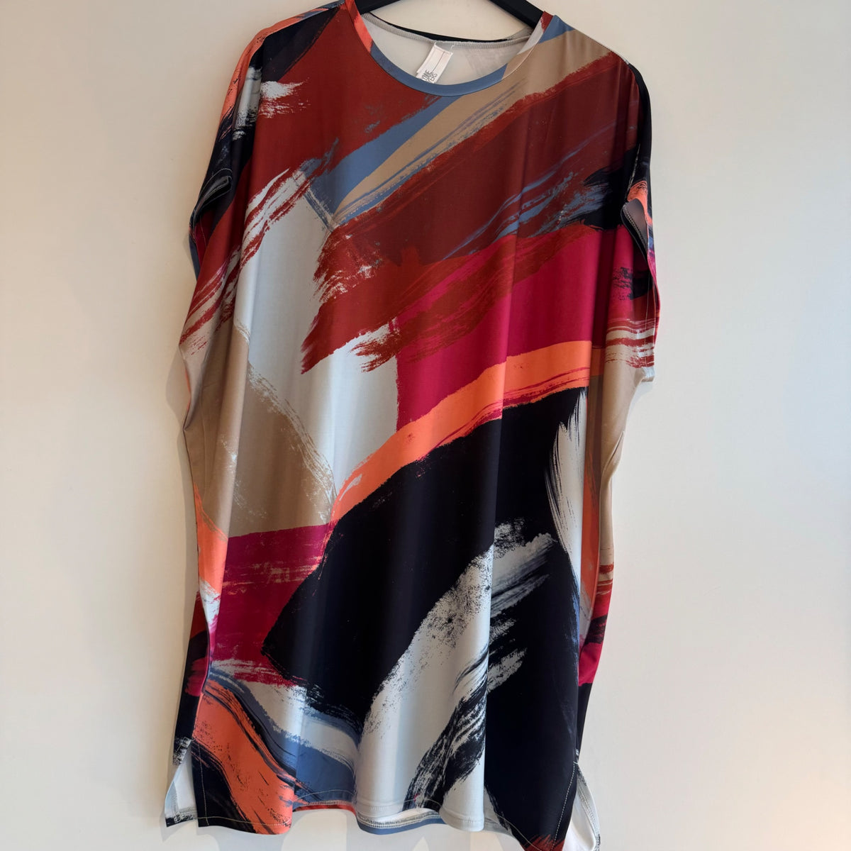 Wynne Layers abstract print tunic Burgundy/Coral/Taupe multi Size XL