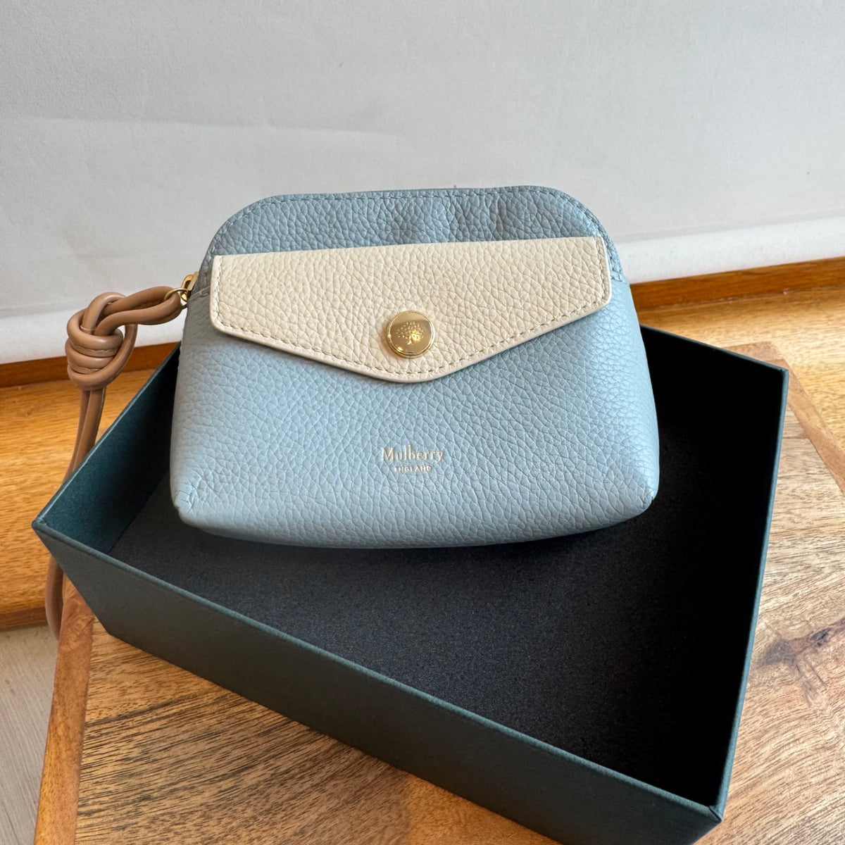 Mulberry grained leather purse Mink/Beige/Duck egg blue