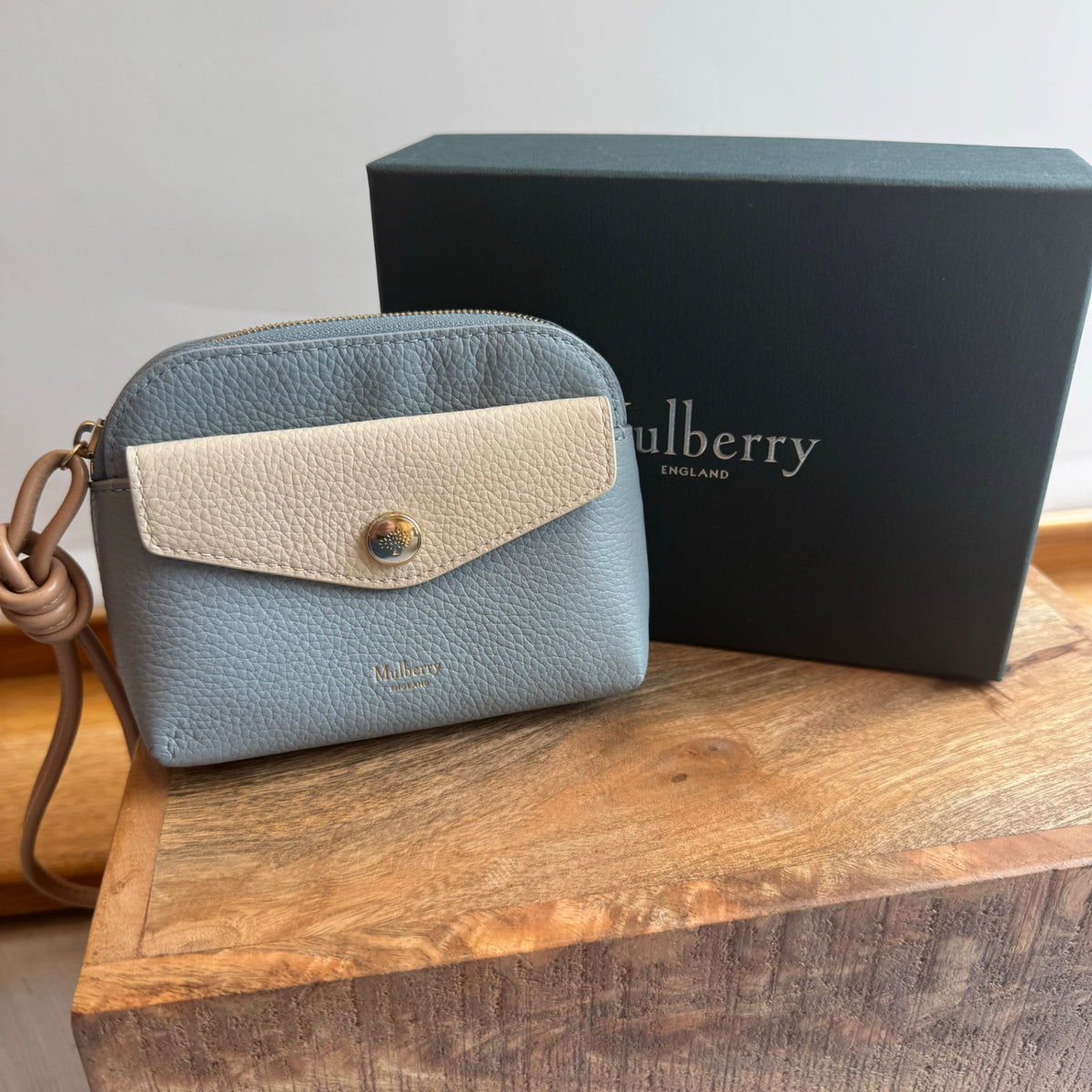 Mulberry grained leather purse Mink/Beige/Duck egg blue