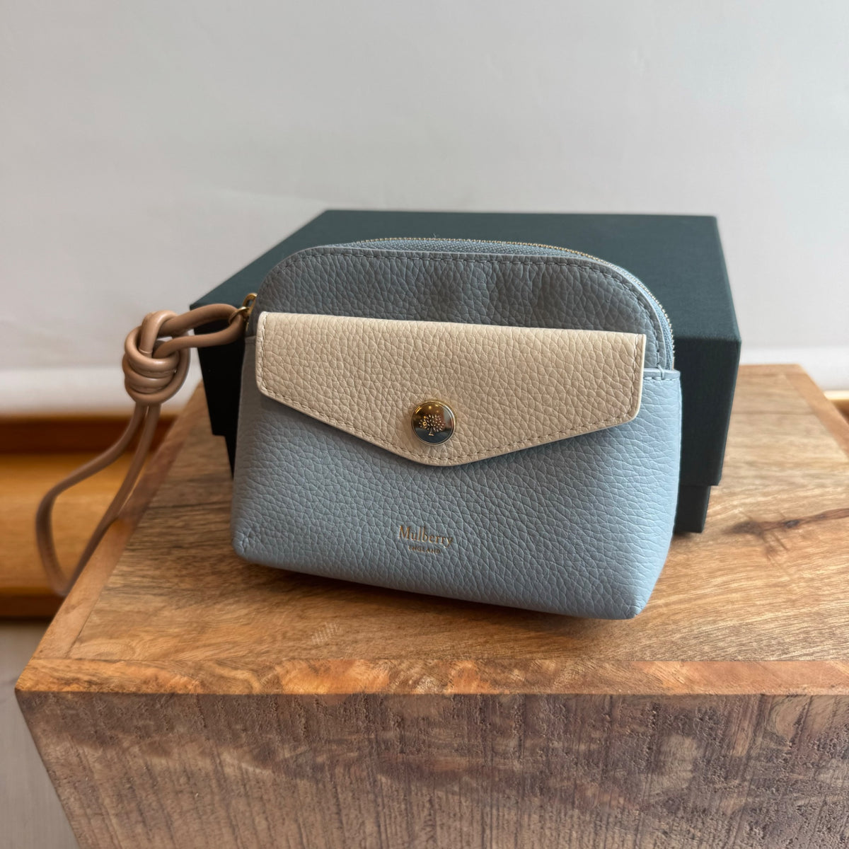 Mulberry grained leather purse Mink/Beige/Duck egg blue