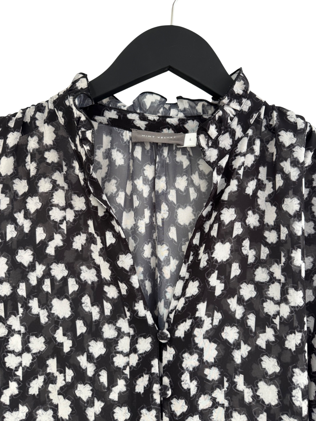 Mint Velvet print popover Blouse Black/white Size Large