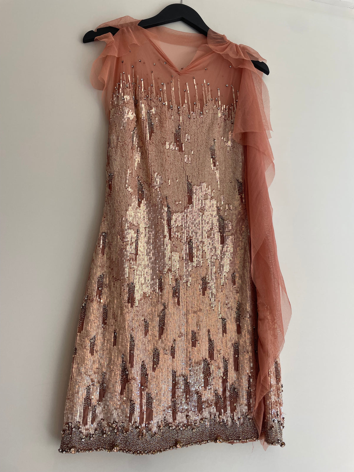 Jenny Packham Vintage Sequin/Tulle mini dress Blush/Rose Gold Size 12