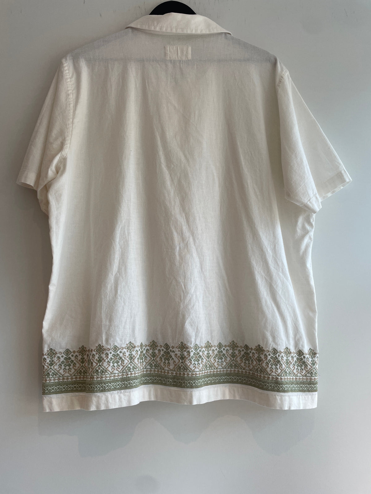 Folk linen blend embroidered shirt Ecru/Green Size 4