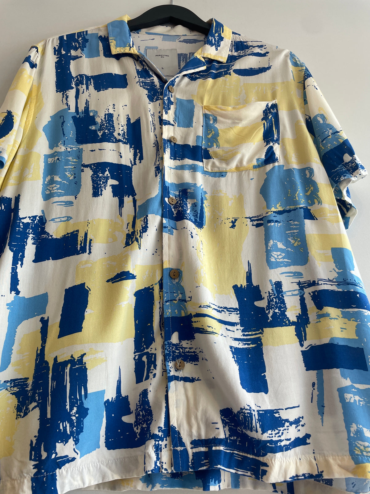 Percival SS Shirts Block Print Blues/Lemon Size Large