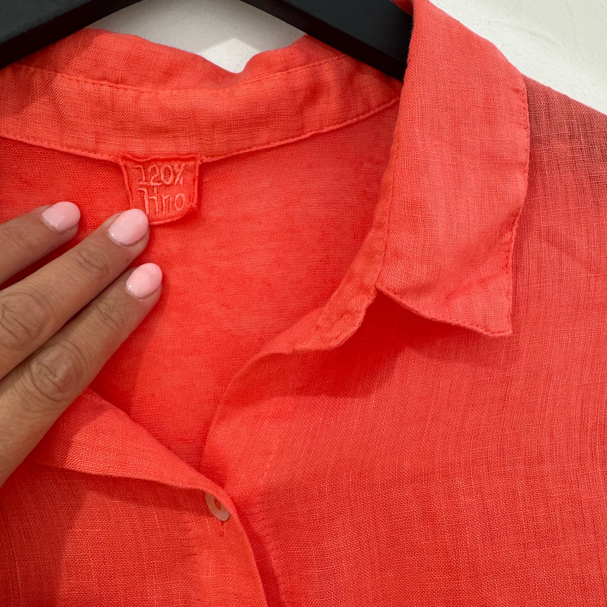 120% Lino linen contrast back Shirt Coral Size Medium