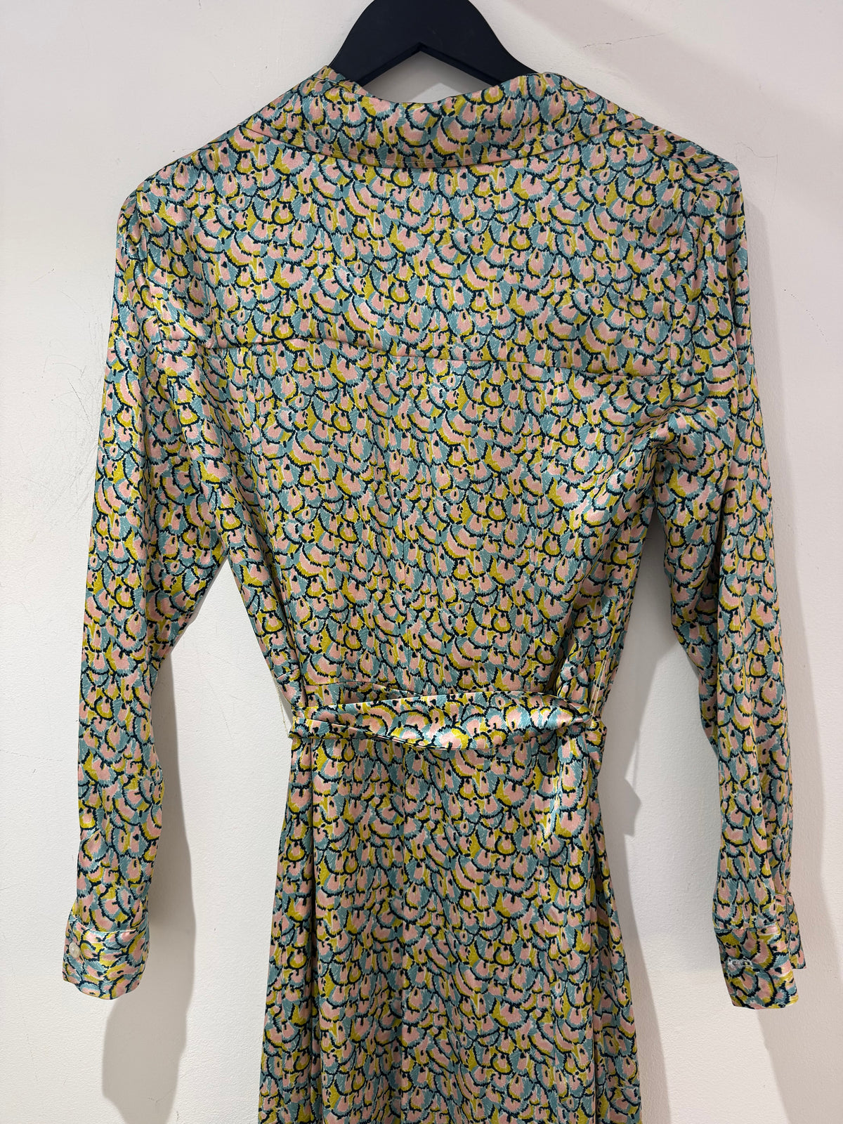 Ridley Fan print shirt dress Duck egg Blue/Chartreuse/Pink Size 8