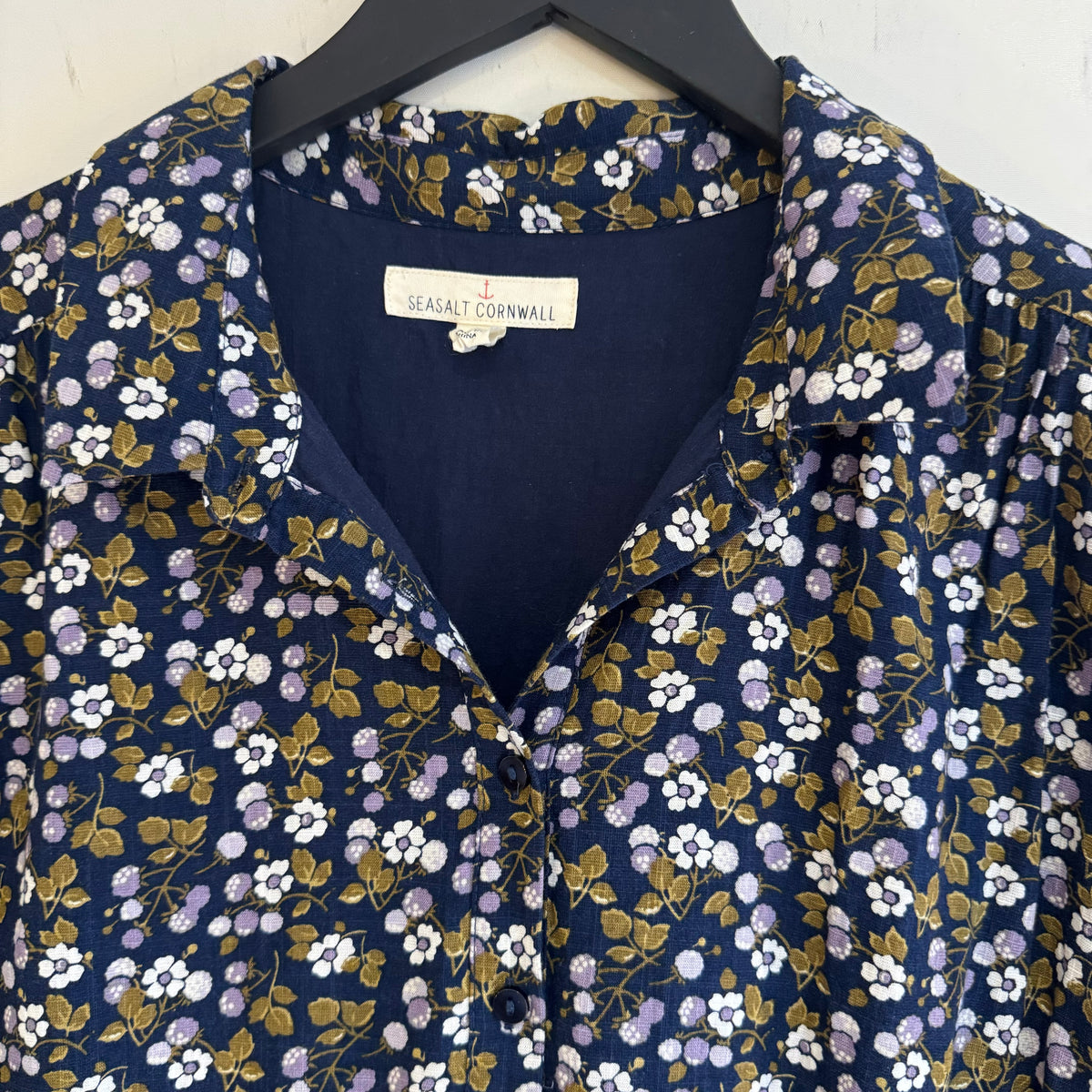 Seasalt Cornwall floral midi day dress Navy/Ochre/Lilac Size 18