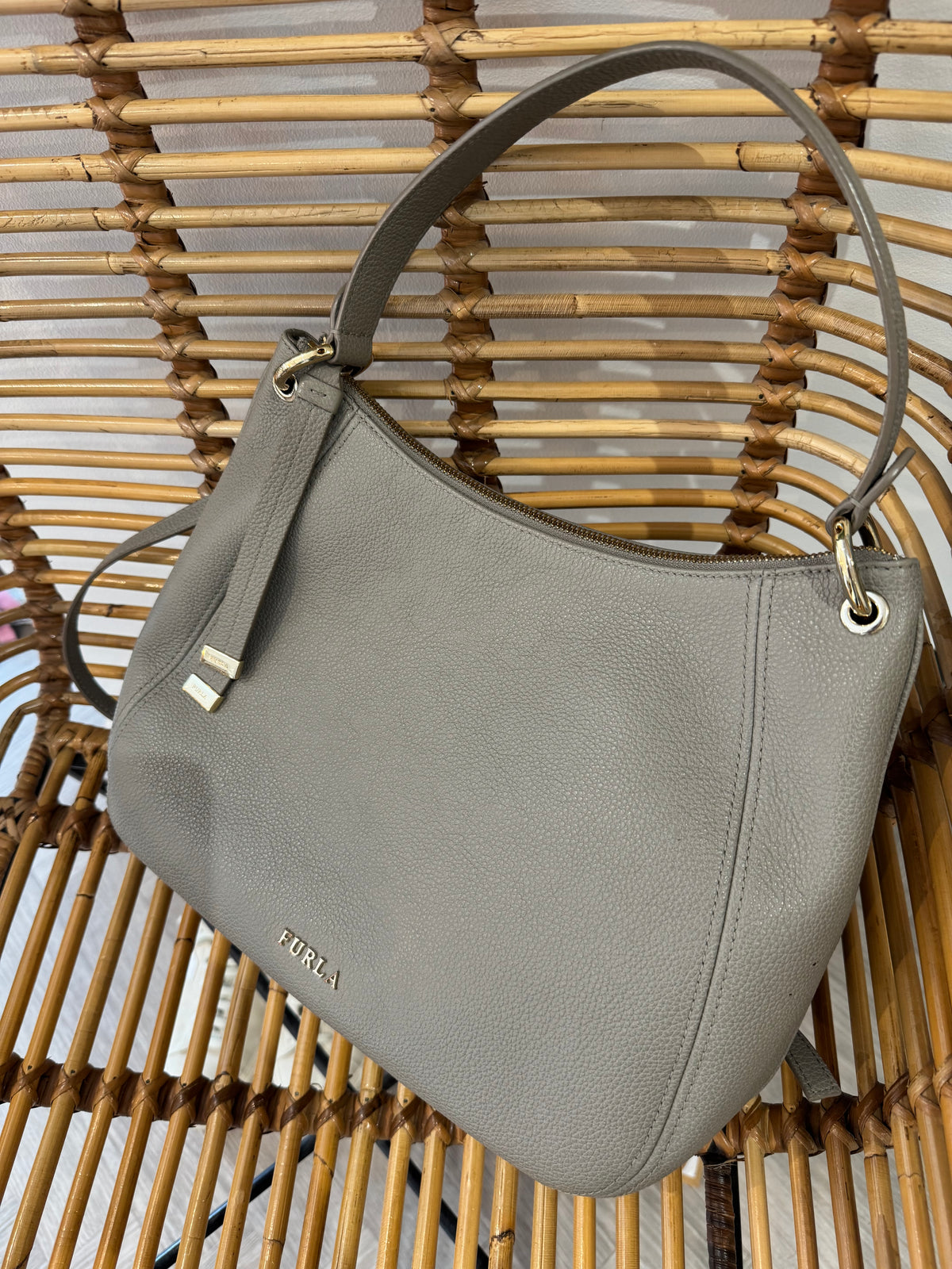 Furla Florence small leather hobo Bag Grey