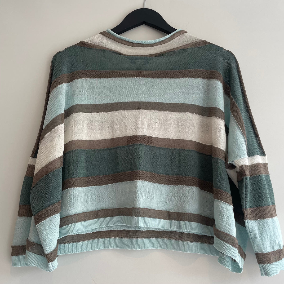 Sarah Pacini sheer stripe crop jumper Seafoam/Choc/Ivory OS