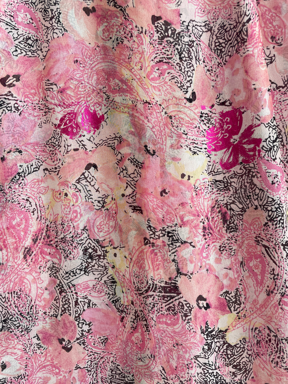 The Kooples Cross back Dress Foil Mixed Print Pinks/Black/Lemon Size 1