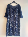 Veni Fantino embellished occasion dress /sheer over coat Navy
