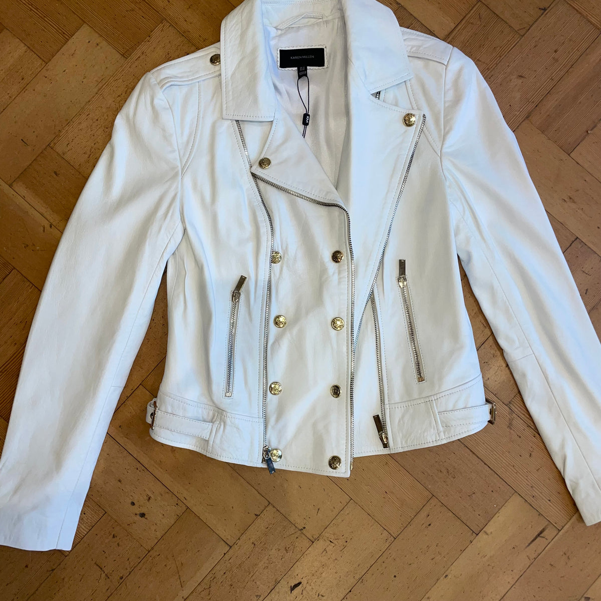 Karen Millen leather biker jacket White Size 14