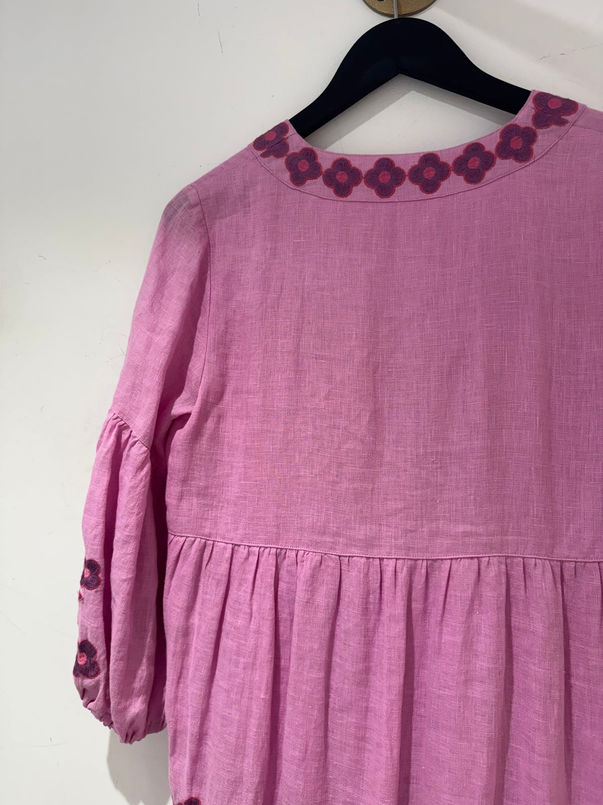 Aspiga Linen Tier Embroidered Dress Pinks Size Small