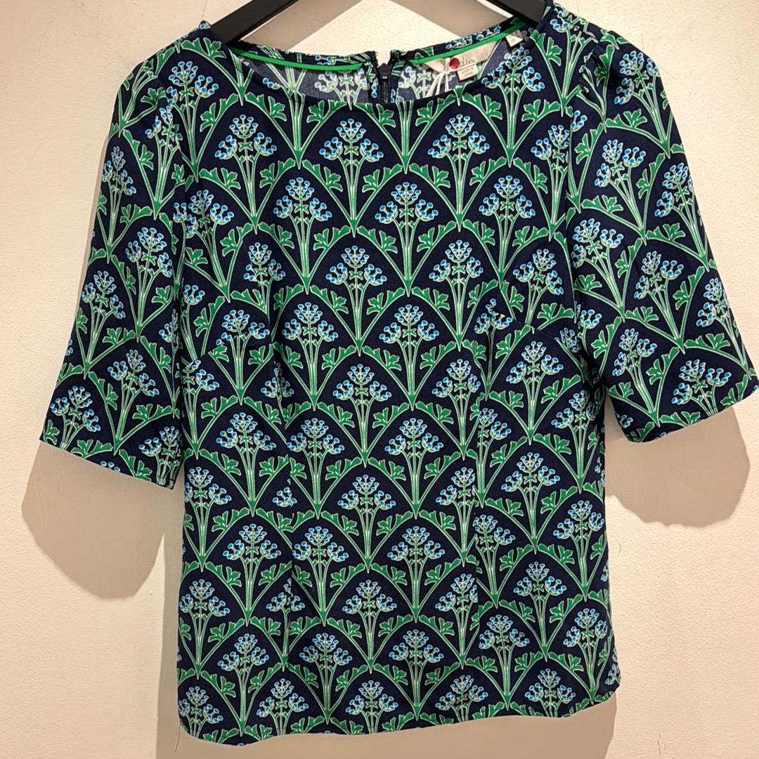 Boden fitted print top Navy/green Size 8