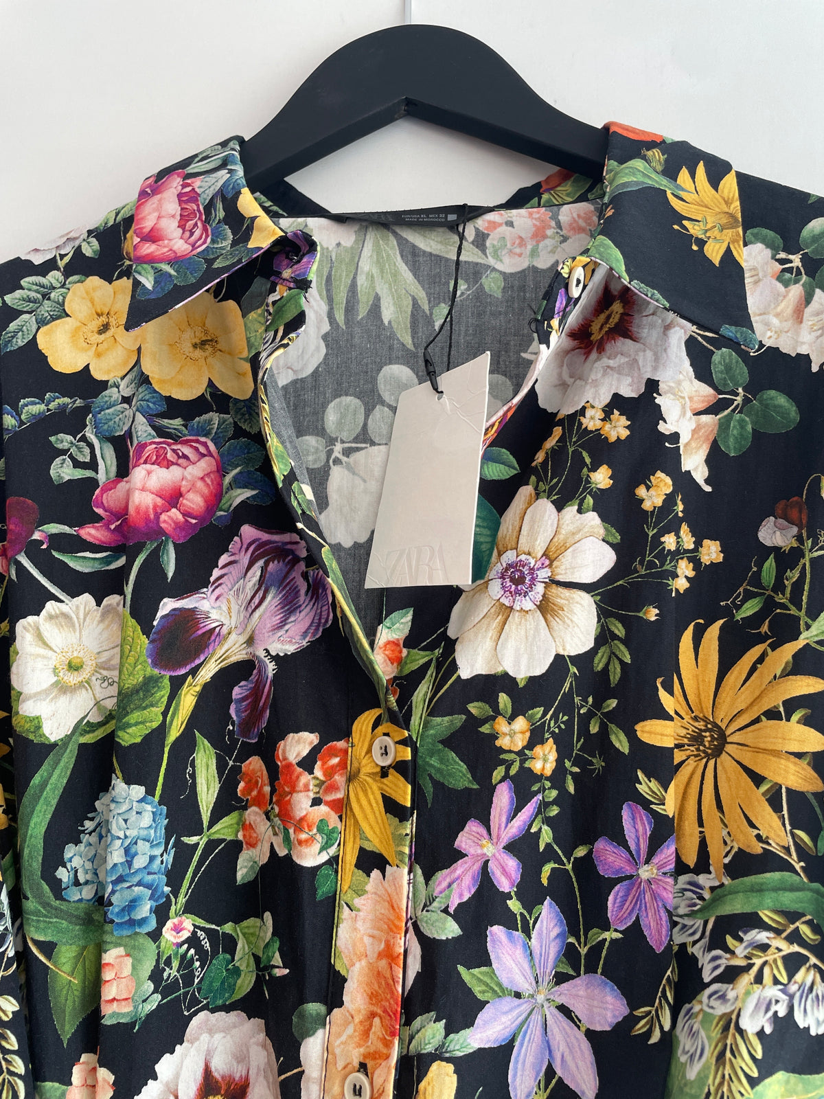 Zara floral print shirtdress Black/Multi Size XL