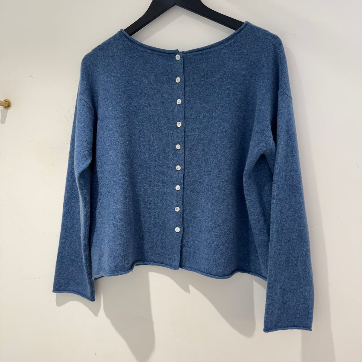 Mia Fratino Knitwear cashmere button back jumper mid blue XS/S