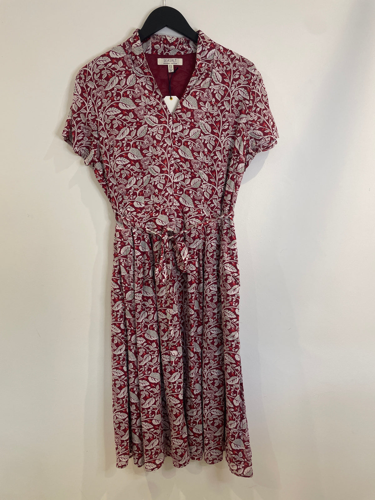 Seasalt Cornwall Tree Carving Print dress Wine/White Size 14