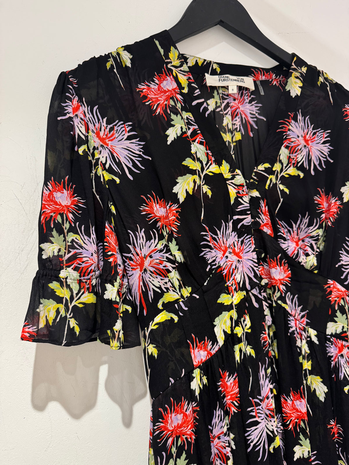 Diane Von Furstenburg Chrysanthemum print maxi dress Black/Red Size 8