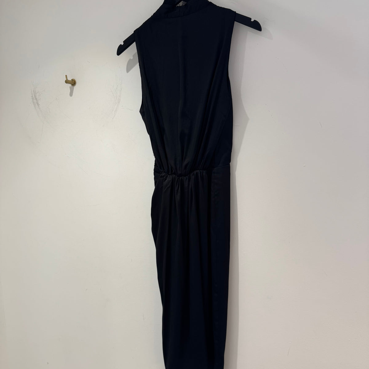 All Saints Abi Satin/Lace trim draped midi dress Black Size 6