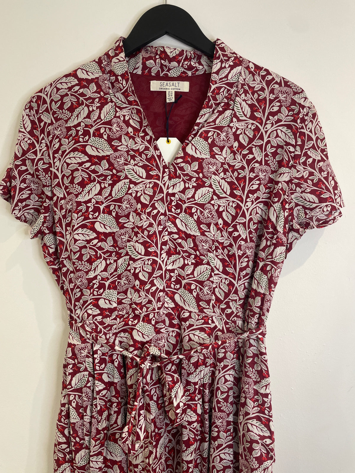 Seasalt Cornwall Tree Carving Print dress Wine/White Size 14
