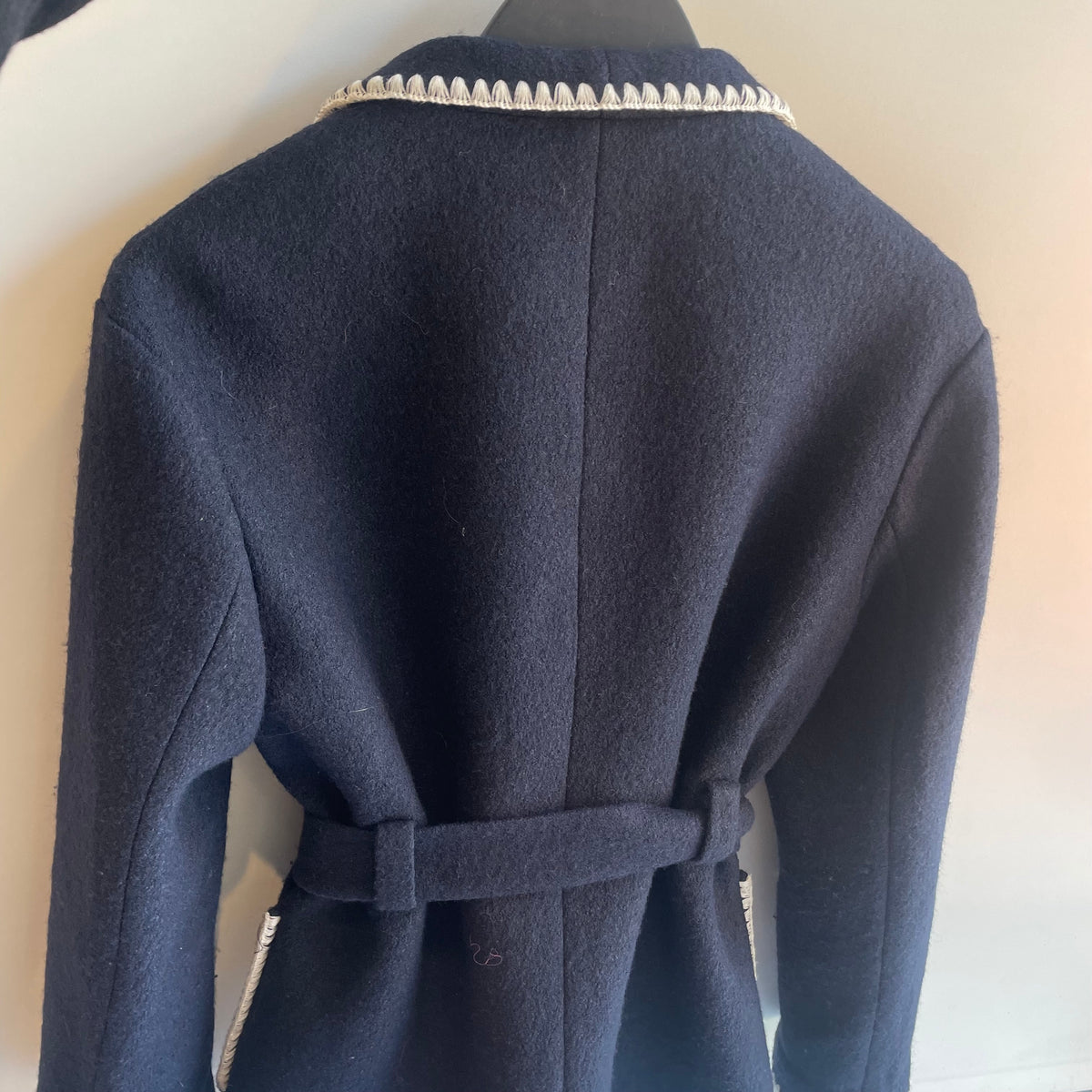 Boden wool coat stitched trim Navy/white M