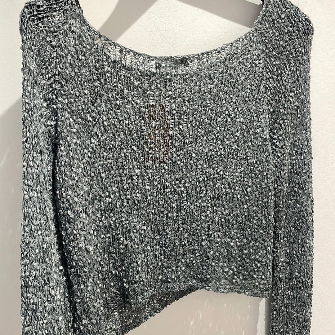 Sarah Pacini slub knit crop jumper Gunmetal OS