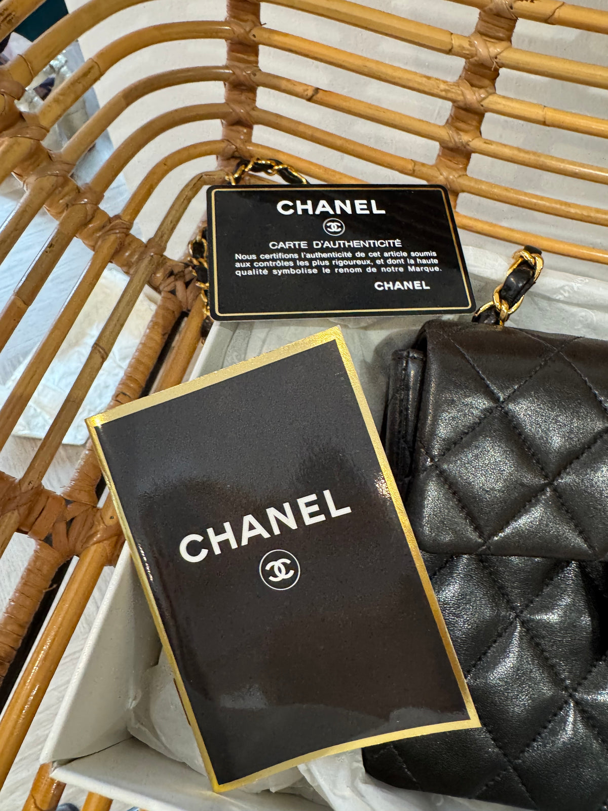 Chanel vintage mini classic flap bag Black and Gold
