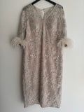 John Charles lace and beaded occasion dress/feather sleeve Oyster Size 14